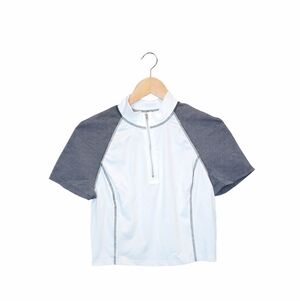 Athleisure Cropped Zip Top White Grey Short Sleeve Sporty Size M